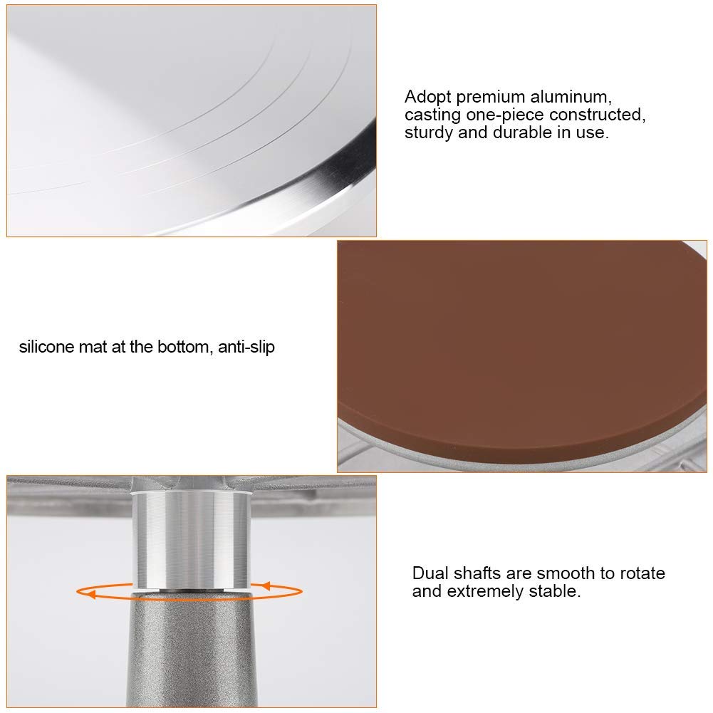 Ejoyous 12 Zoll Tortenplatte Drehbar Edelstahl, Doppelwellen Tortenständer Kuchen Drehteller Cake Turntable Decorating für Backen Gebäck Zuckerguss für Restaurant Dessertladen