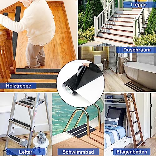 BOMEI PACK 500mmx5m Schwarz Antirutsch Klebeband Streifen mit Selbstklebend, Treppe Stufen Band Kleber Rutschfest Klebeband, Hohe Traktion Pad für Bodenbelag