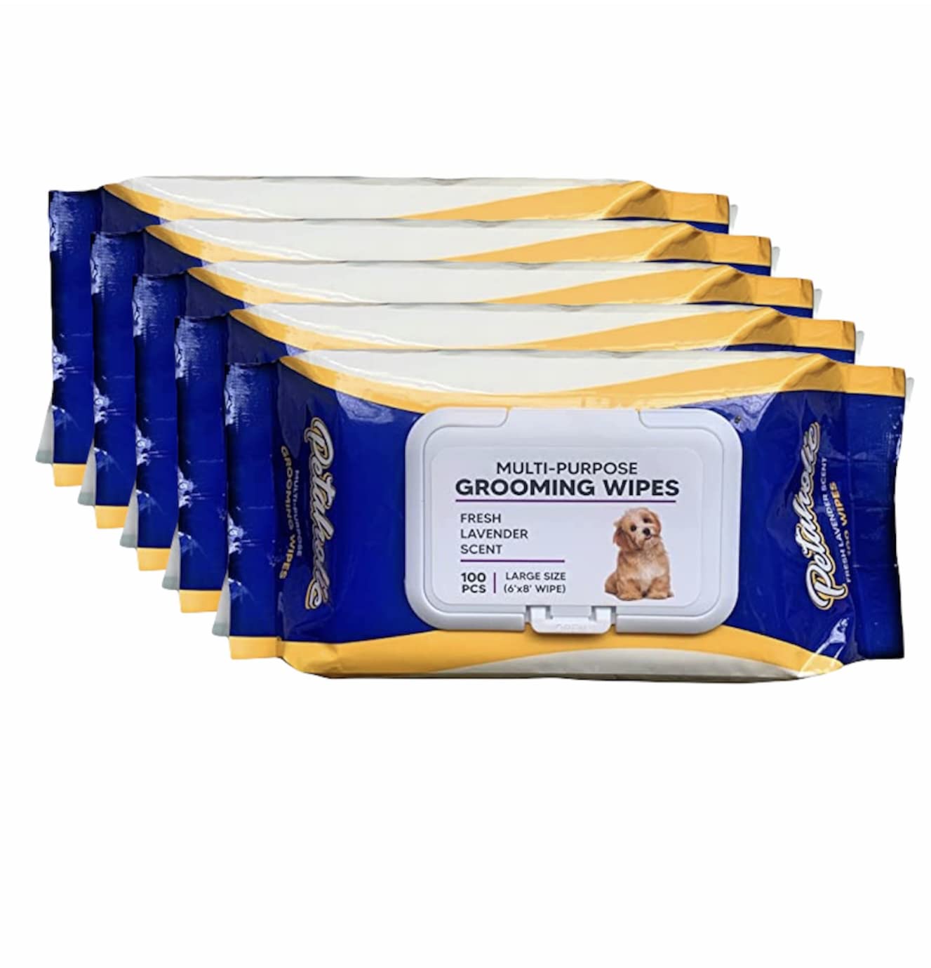Petaholic Wet Pet Wipes for Dogs, Puppies & Pets with Fresh Lavender Scent 6"x 8" - Pack of 100 Wipes (Pack of 5)