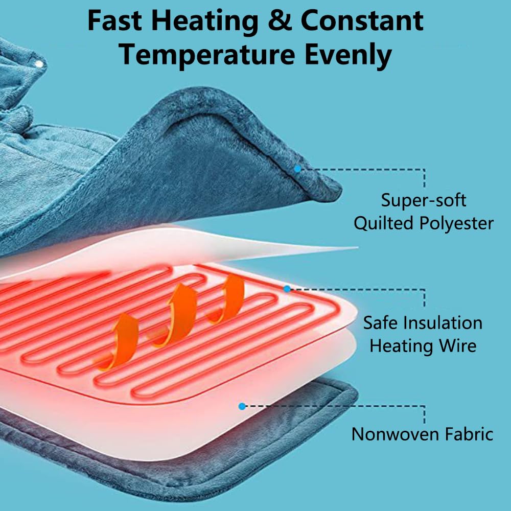 Cuscinetto termico elettrico ponderato, 55 x 48 cm, cuscino riscaldante ponderato per collo e spalle, con 5 livelli di calore e 4 impostazioni di timer per alleviare il dolore al collo e alle spalle
