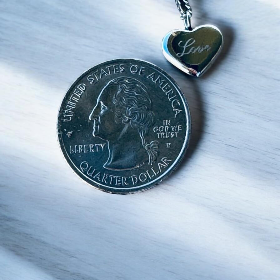 18K gold plated Love engraved heart pendant necklace with 15.5 inch Cuban link chain alternating with flat chain - Image 7