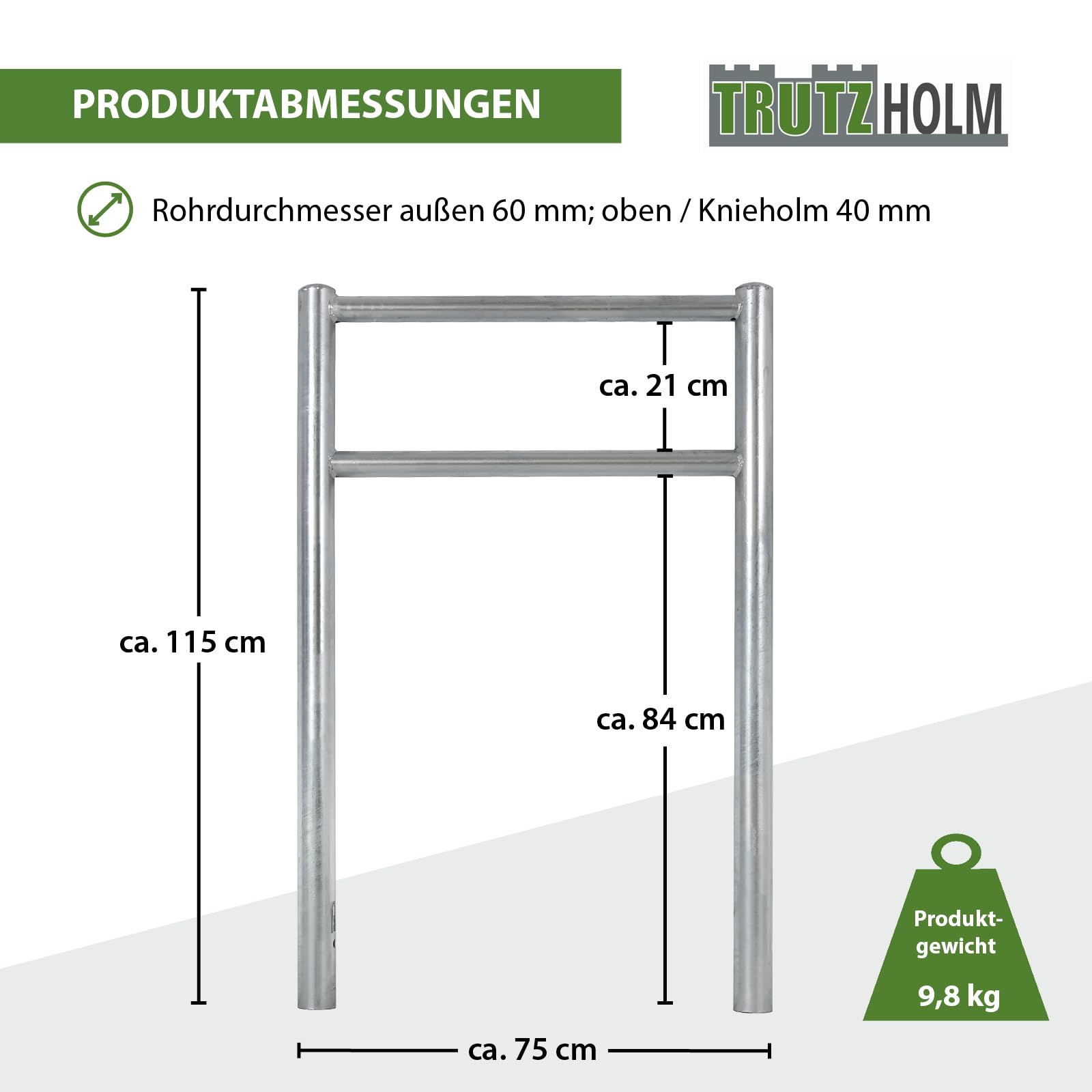 TRUTZHOLM 5x Fahrradanlehnbügel mit Knieholm 115x75 cm Stahl feuerverzinkt Ø 60 mm Anlehnbügel zum Einbetonieren Fahrradbügel Fahrradständer Parker Diebstahlsicherung Fahrrad Anlehner