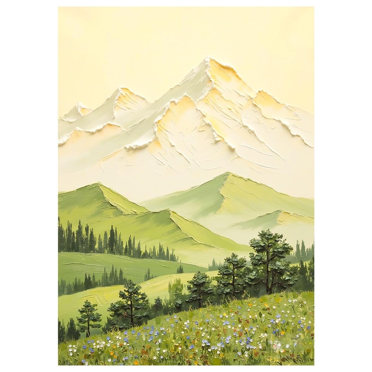 LCDIUDIU Green Mountain Landscape Canvas Oil Painting Unframed Textured Hand Painted Wildflower Meadow Trees Wall Art Modern Wall Decor Artwork for Living Room Bedroom Office 70X100Cm(28X40Inch)