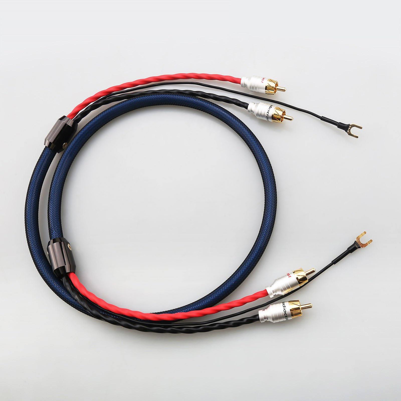 Cavo audio 2RCA placcato argento di alta qualità per giradischi con filo di messa a terra e 4 nuclei di schermatura design Premium Record Cable