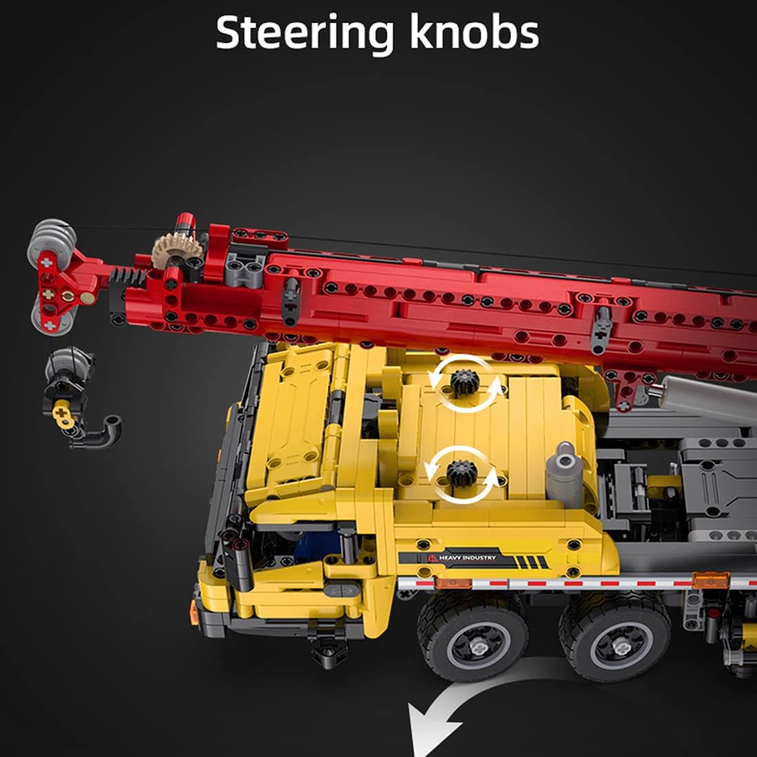 Close-up of the crane truck showing steering knobs