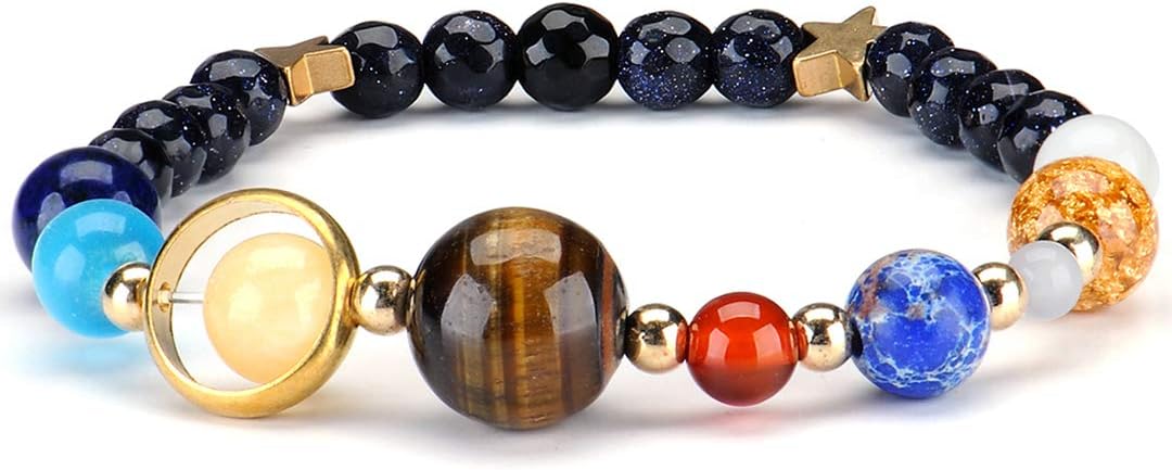 Galaxy Solar System Stone Beads Bracelet Universe Nine Planets Star Elastic Energy Beads Unisex Bracelets Bangles