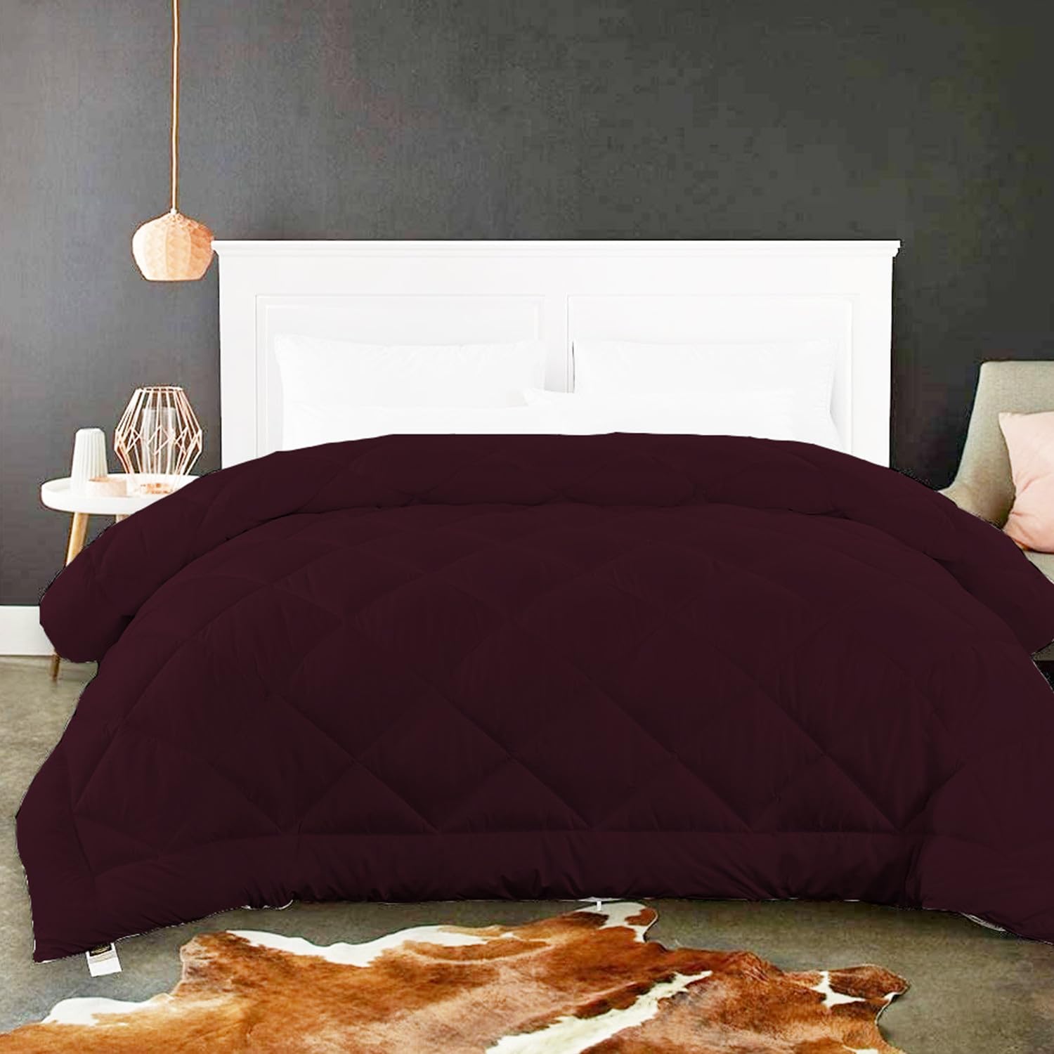 Comforter 500 GSM Soft Microfibre for Heavy Winter AC Blanket/Duvet/Dohar/Quilt for All Weather Breathable| Colour - Wine | King Size (92"x106")
