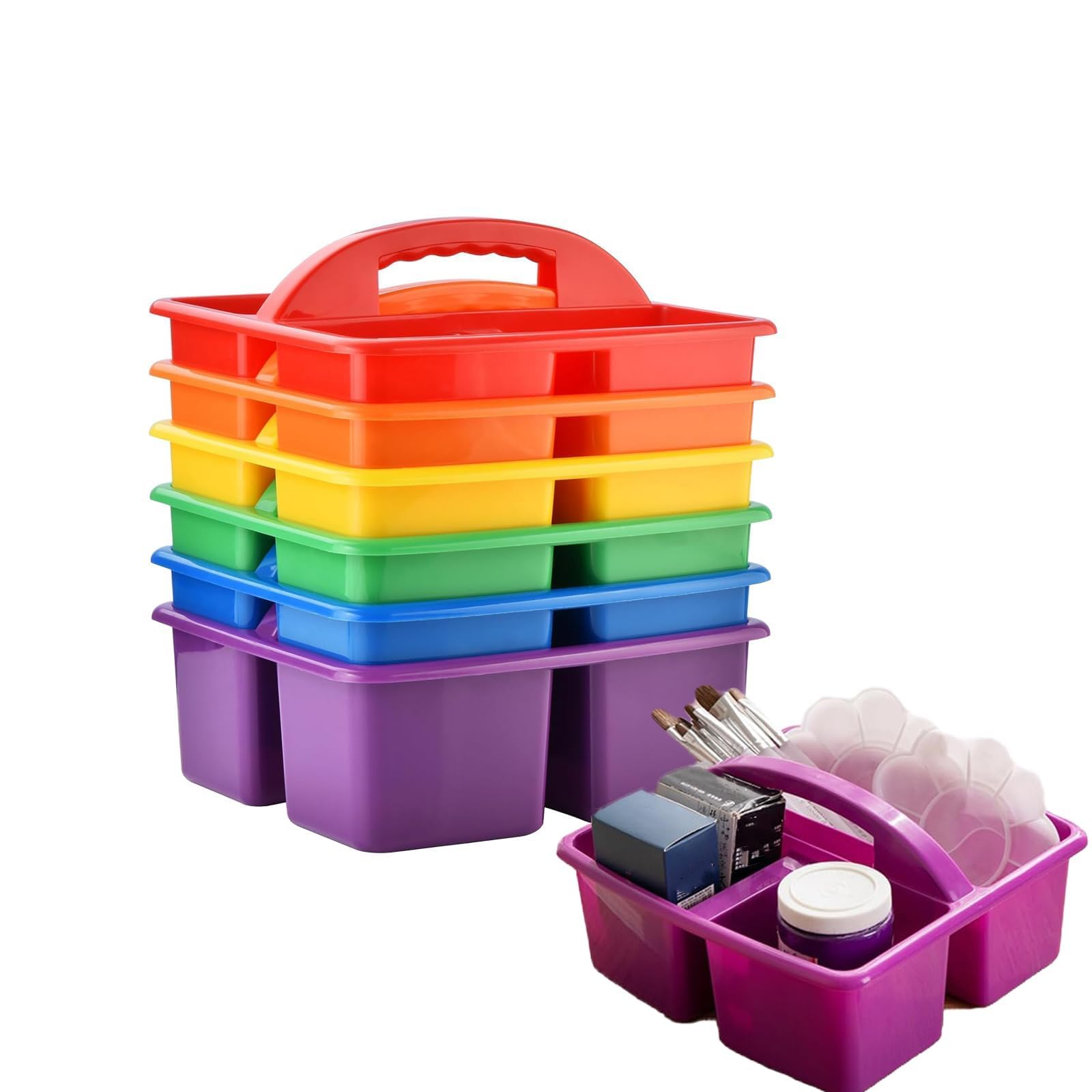 6Pack Classroom Table Caddy with Handle, Storage, Pencil Pots for Classroom
