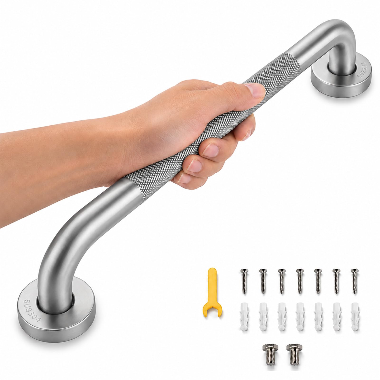 16 Inch Grab Bars for Shower, Brushed Nickel Anti Slip Grab Bar for Bathtubs Showers Toilet, Stainless Steel Safety Shower Grab Bar,Wall Mounted Shower Handle Handicap Bars for Senior Elderly