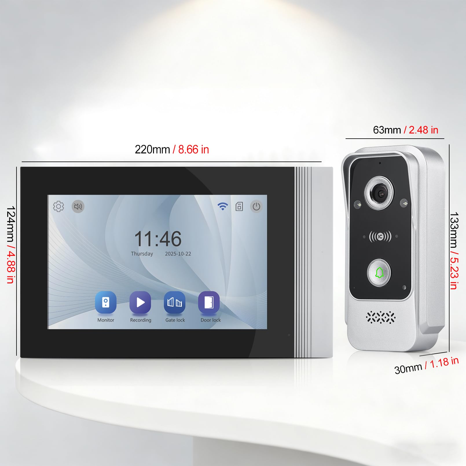 Sistema de Videoportero WiFi 2 Hilos,1080P HD Timbre de Video Cámara y Monitor, Pantalla Táctil de 7 Pulgadas, Visión Nocturna, Desbloqueo Mediante Tuya App/Tarjeta RFID