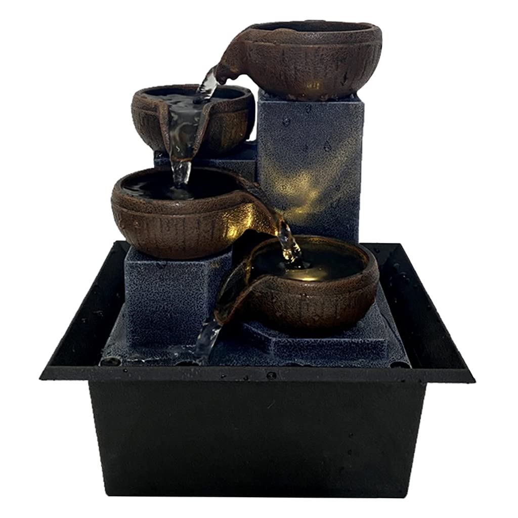 Fuente Decorativa de jardín, Fuente de Agua con Cascada, Feng Shui Zen, decoración para Dormitorio, Oficina, Escritorio, 15,7 x 13 x 19 cm