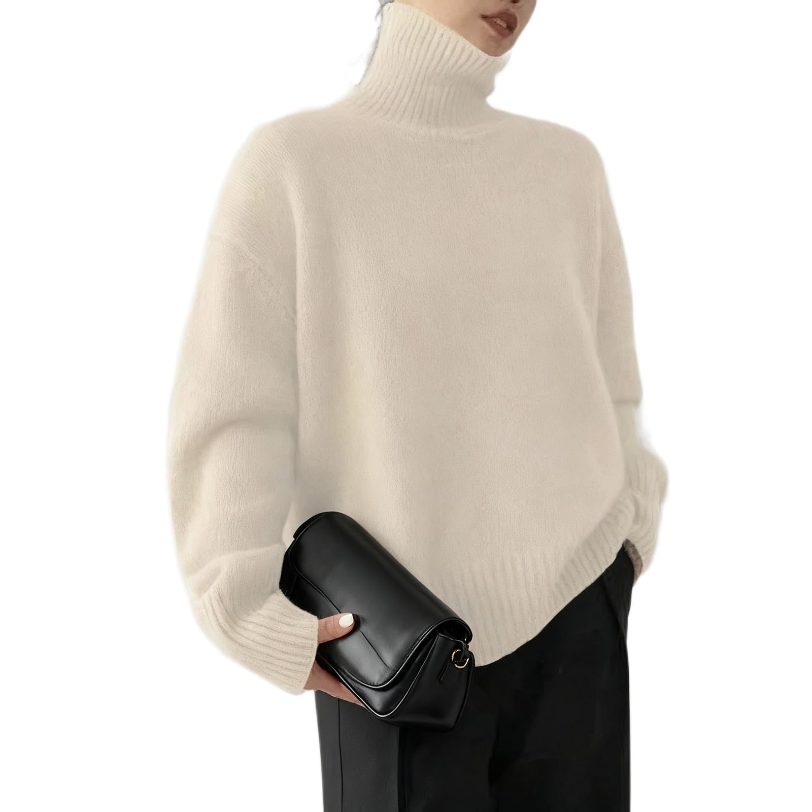 Womens Casual Cashmere Turtleneck Sweater Oversized Winter Bottoming Shirt Long Sleeve Knit Pullover Top