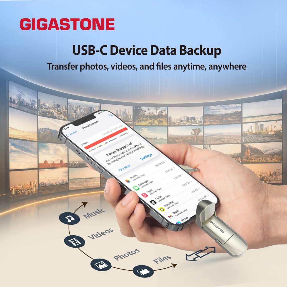 Gigastone SSD esterno 1TB, USB-A+C, fino a 500MB/s. Portatile per backup, compatibile con PS5, iPhone 16, MacBook, iPad, Xbox e Playstation. Supporta 4K 60fps ProRes, USB 3.2 Gen2