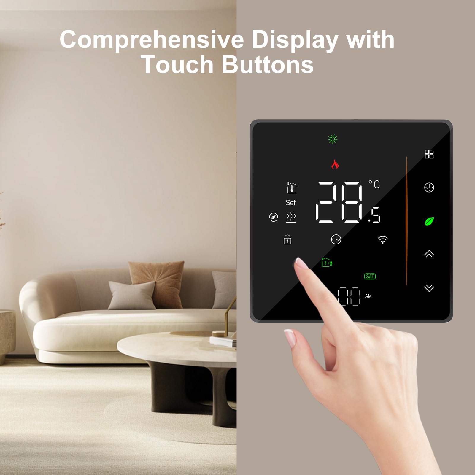 Inteligentny Termostat do Ogrzewania Podłogowego, Termostat WiFi z Wyświetlaczem LED, Sterowanie z Aplikacji, Programowalny Tygodniowy, dokładność ±1°C, (BHT-006GALW Wodne ogrzewanie