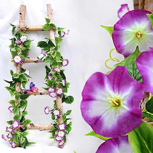 Miniatura 9 de 2 enredaderas artificiales de 15 pies, flores artificiales de vid de gloria matutina, plantas colgantes, guirnalda de seda, plantas verdes falsas,
