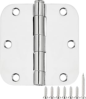 Polished Chrome Door Hinges 3.5 Inch 3 Pack Indoor 3 1/2 Inside Interior Door Hinges Pantry Laundry Basement Bedroom Door Hinges Flat Iron Bifold Residential Stardand Rounded Door Hinges 5/8"Radius
