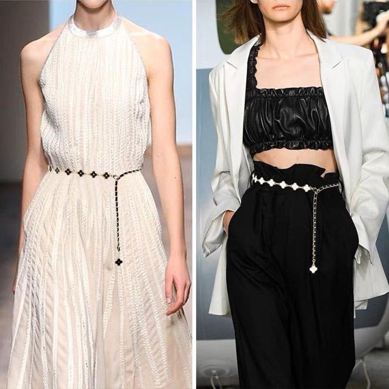 Four leaf clover metal waist chain accessory, thin waist belt, women's decoration with skirt, pants chain2