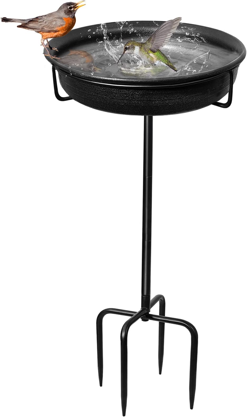 28In Freestanding Birdbaths Bowl Outdoor, Free Standing Garden Bird Bath Bird Feeder Bowl with Metal Stake, Detachable Decoration Spa Birdfeeder for Garden Patio Yard Lawn, 4 Spiky Feet