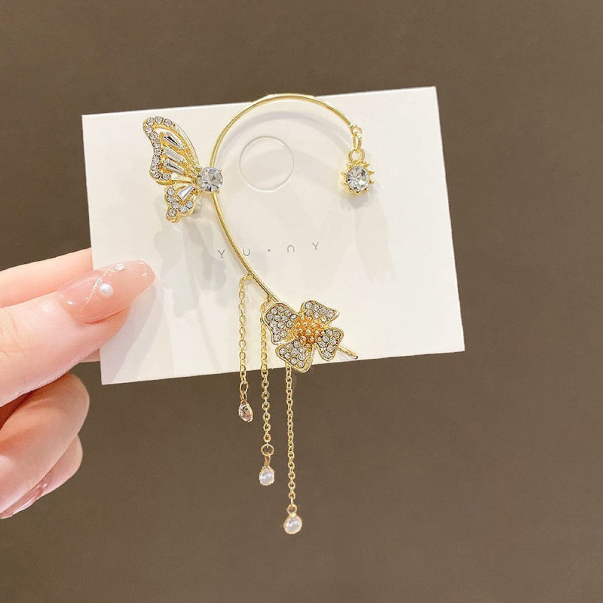 Butterfly Tassel Style Zircon Earrings, No Pierced Wraparound Butterfly Flowers Tassels Earrings,Womens Girls Jewelry Gift