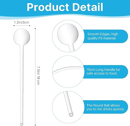Miniatura 4 de 200 palitos de cóctel Swizzle, agitadores de café transparente de 7.3 pulgadas, palitos de plástico desechables para bebida, disco negro, barra