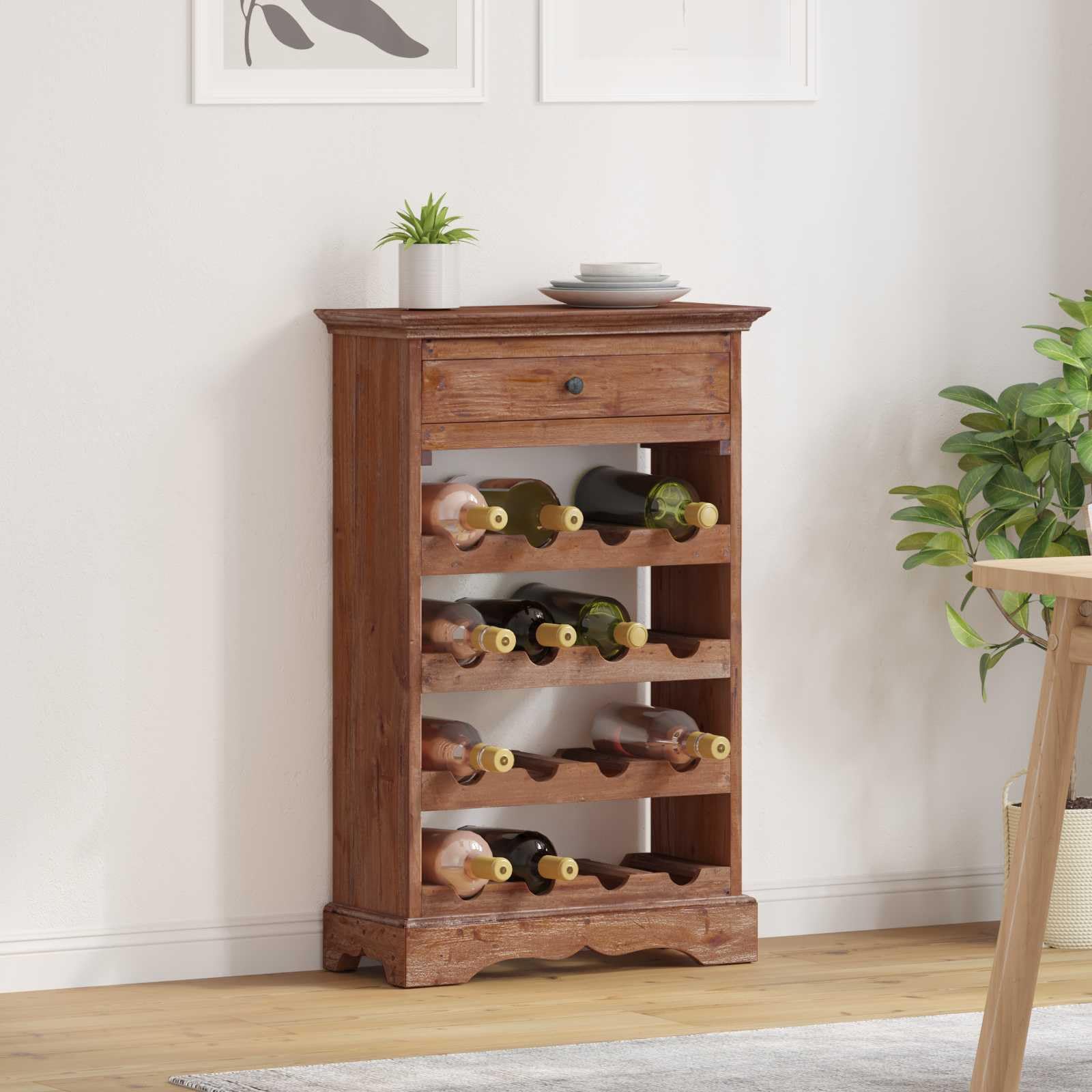 Portabottiglie in legno massiccio di mogano, 55 x 23 x 85 cm