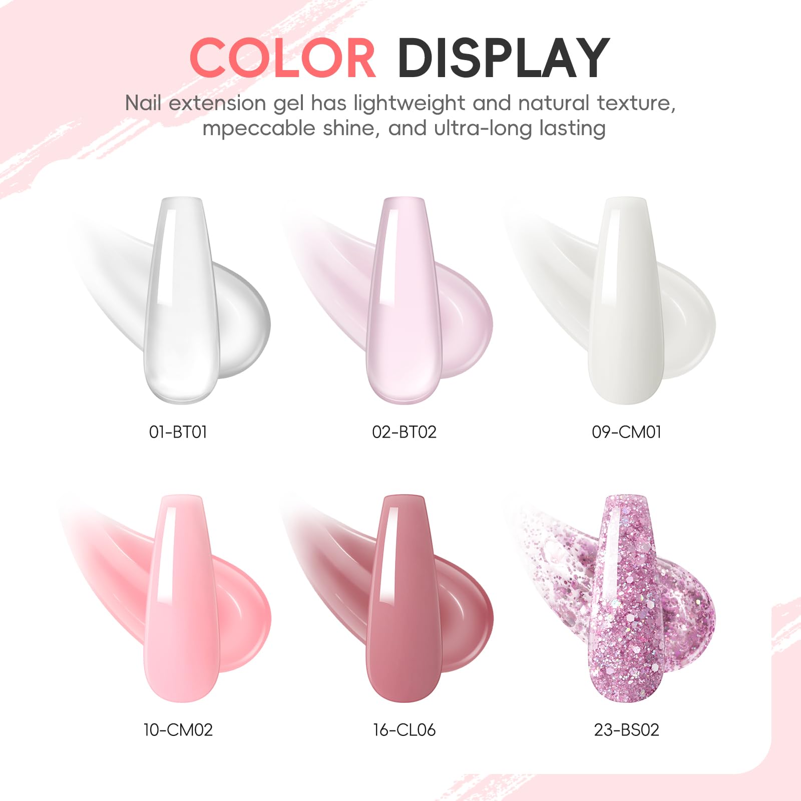 PEACECOLOR Kit Unghie Gel Completo Set Unghie Gel Ricostruzione 6 Colori Nudo Bianco Trasparente 16ml Set con Base y Top Coat per Principianti al Fai Da Te a Casa