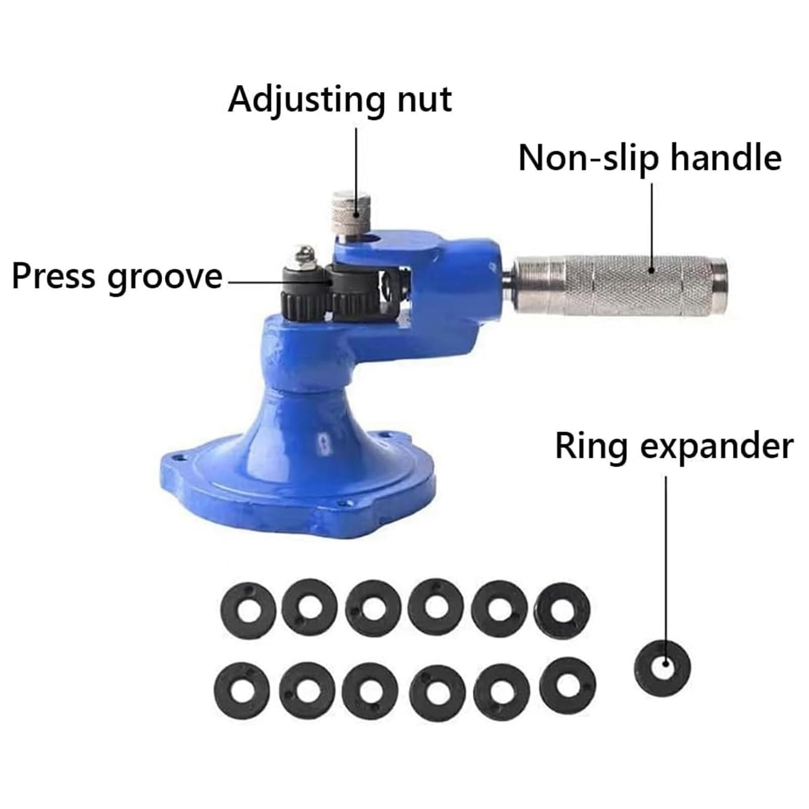 Expansor de Anillos Manual, Ensanchador y Alargador de Anillos con Mango Antideslizante, Herramienta de Ajuste de Tamaño de Anillos con 13 Troqueles, Herramienta para Moldear Joyas