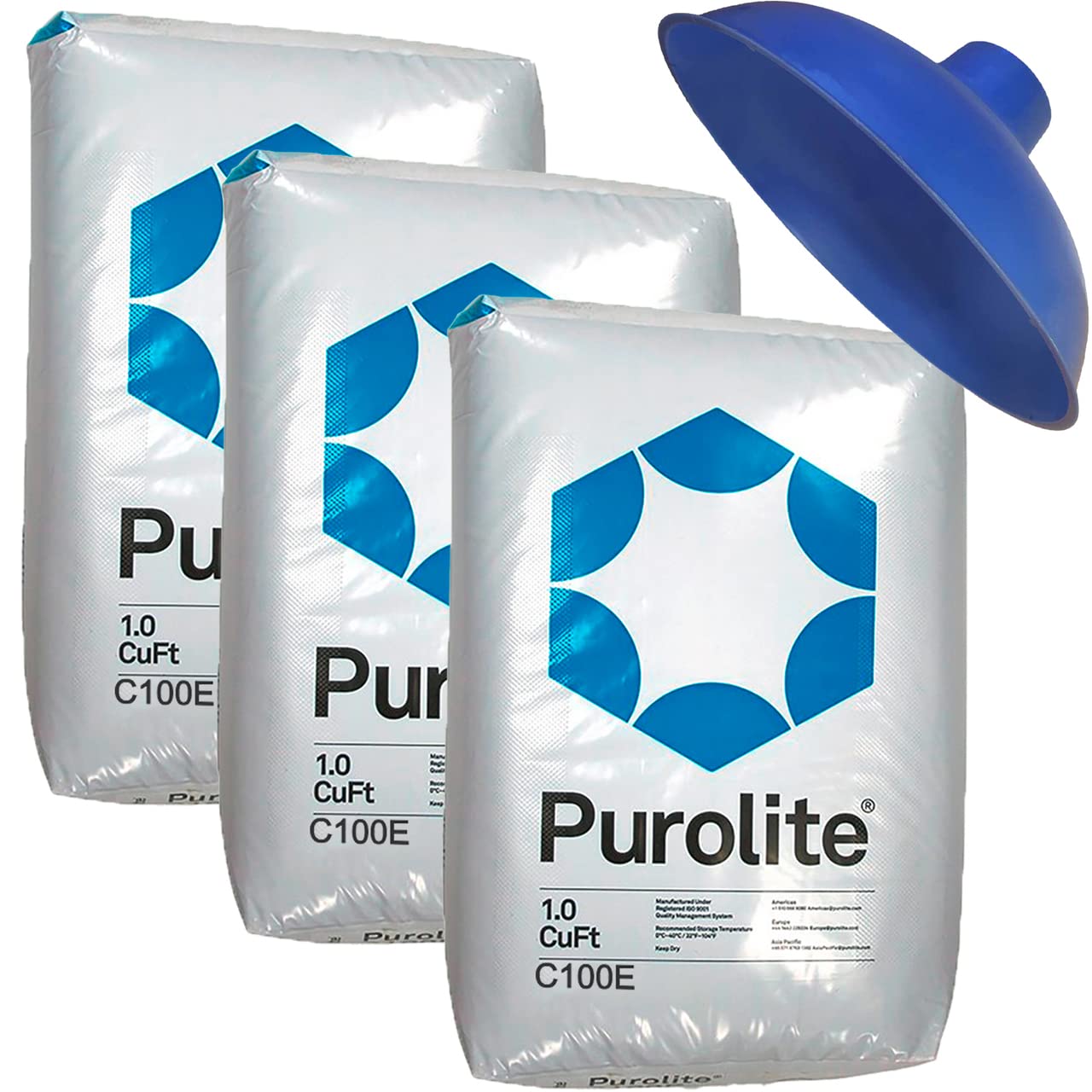 Purolite C100E High Capacity Water Softener Refill Kit - 3 cu ft (96k) with funnel