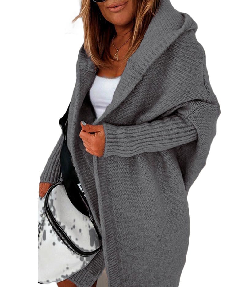 Womens Chunky Hooded Cardigan Sweaters Batwing Sleeve Open Front Long Knitted Sweaters Coats 2025 Fall Winter Outwear