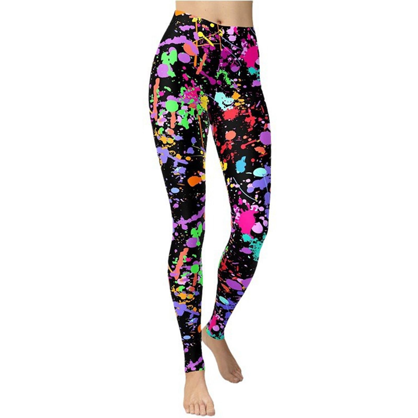 Generisch Damen Leggings mit Buntem Farbspritzer-Muster - Elastische High-Waist Sporthose im 80er-Jahre-Stil | Auffällige Fitnesshose für Yoga, Workout und Freizeit