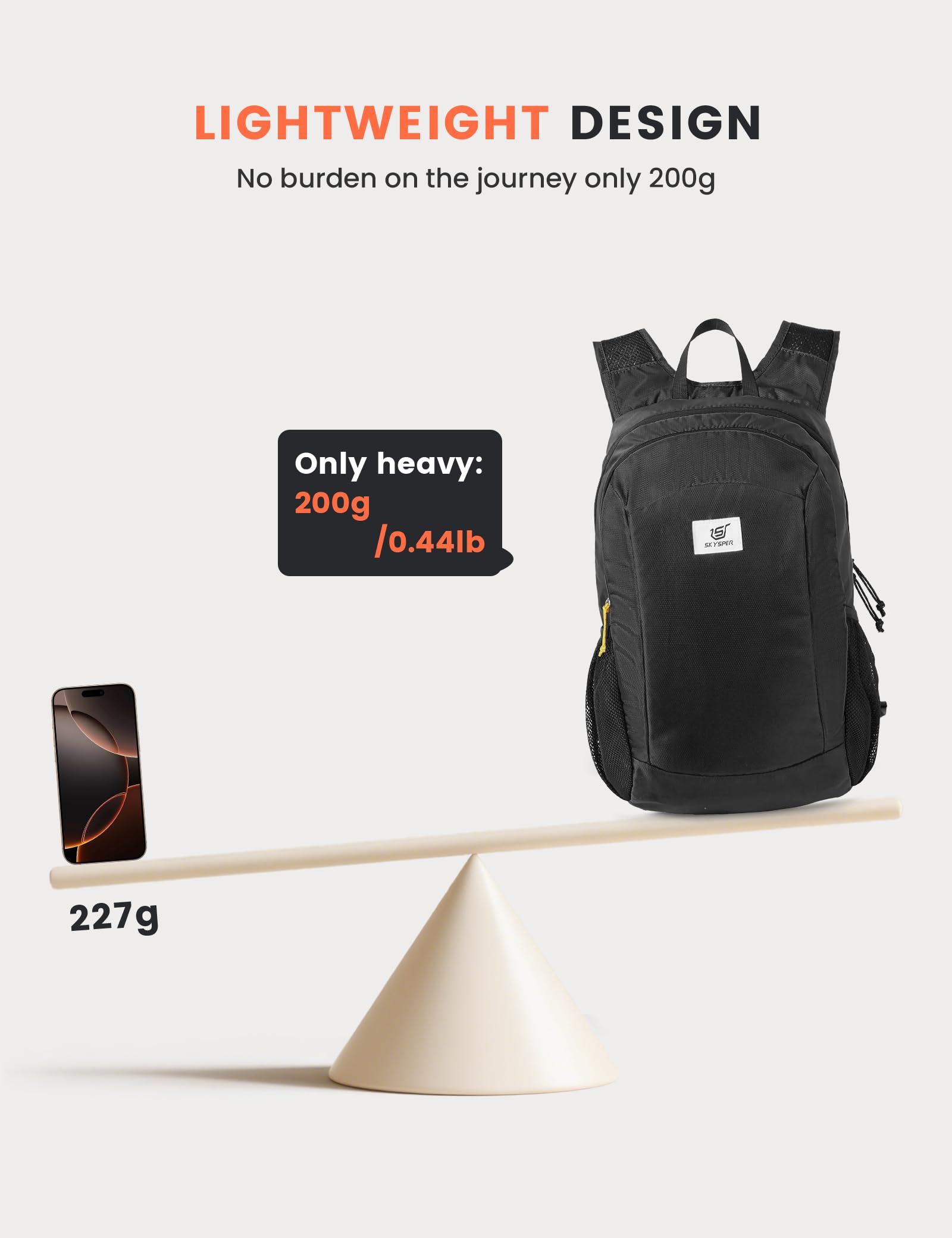 SKYSPER Zaino leggero per viaggi, escursionismo, pieghevole e ripiegabile