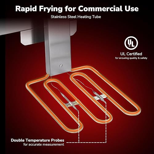 Miniatura 7 de Freidora Comercial Profunda con Cestas 20.7Qt Tanque Doble Freidora Eléctrica de Mostrador Mejorada Trabajo Pesado Acero Inoxidable Engrosado 1mm,