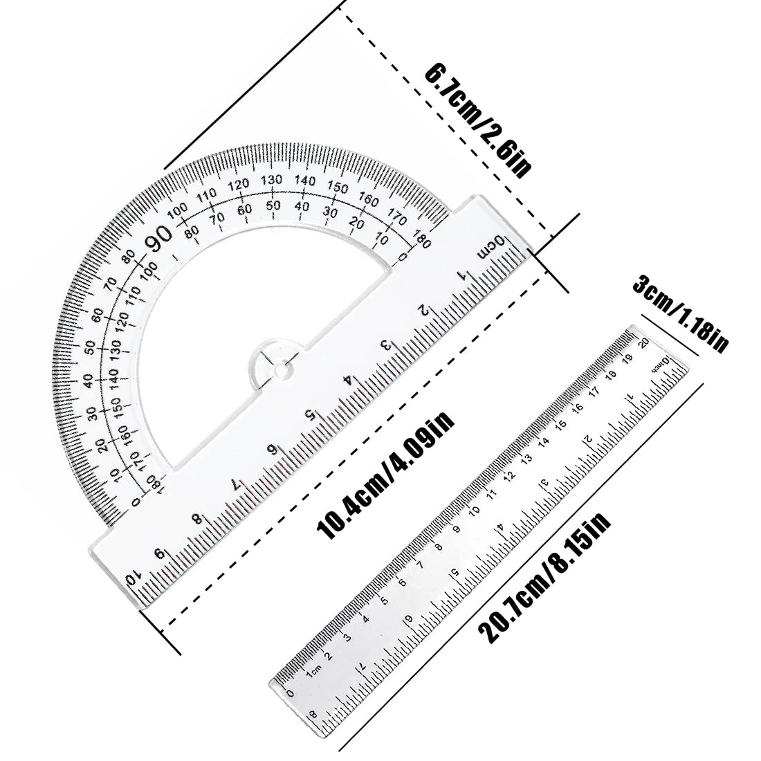 Set 4 Pezzi Geometria - Righello 20cm, Goniometro, Squadre 45° E 60° Per Studenti - Foto 7