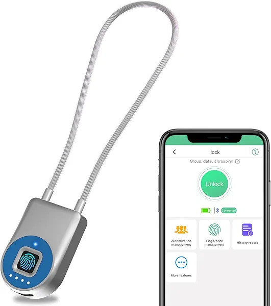Cord Padlock Waterproof Fingerprint Cable Lock eLinksmart Bluetooth App Bike Lock Outdoor Travel Lock - 38cm Steel Cable Lock for Kids Adults Fridge French Door Small Folding Bicycle Helmet