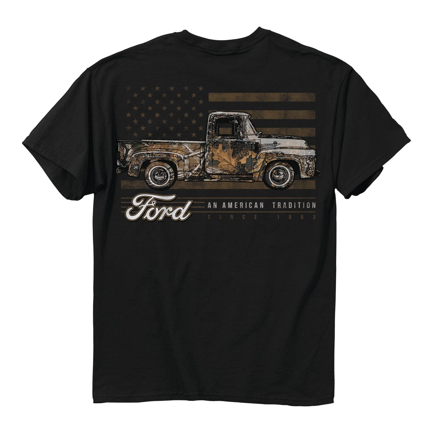 Ford Pickup Truck Camo Flag T-Shirt American Tradition Since 1903