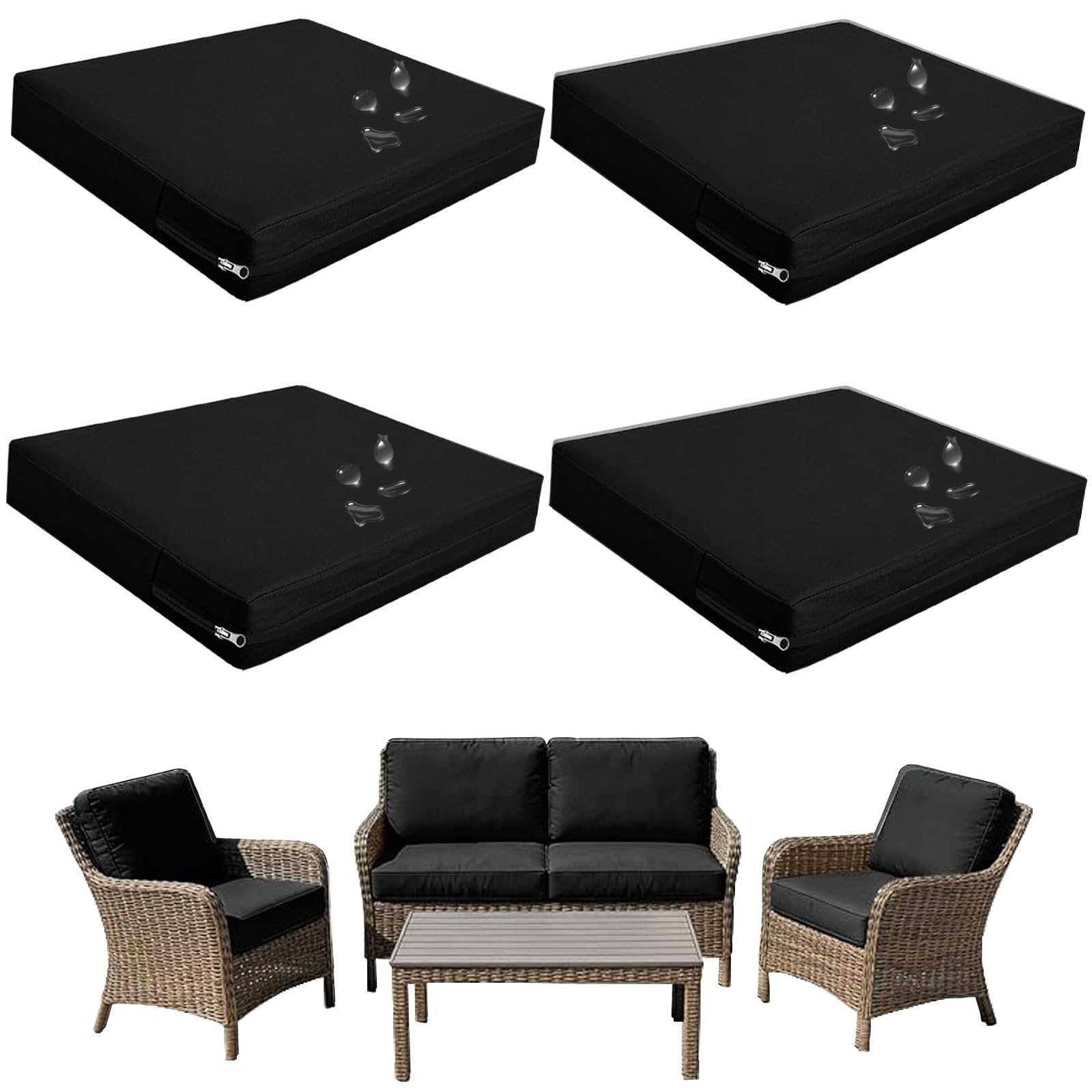 seokor Replacement Outdoor Cushion Covers Waterproof, 65x65 60x60 50x50cm set of 6/4/2/1 Garden Sofa Seat Cushion Slipcover With Zipper for Chairs, Patio and Rattan furniture(Color7,63x68x12cm(4pcs)) — image 1