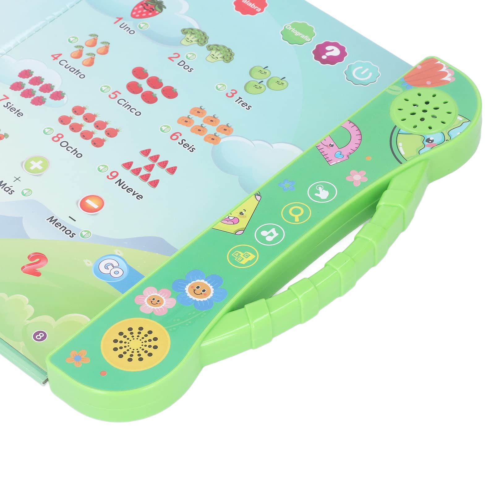 SIXRUN Libro Sonoro Educativo Interattivo Parlante Spagnolo per Bambini con Giochi e Storie, Impara lo Spagnolo per Bambini Verde, Plastica 10,0x9,1 Pollici