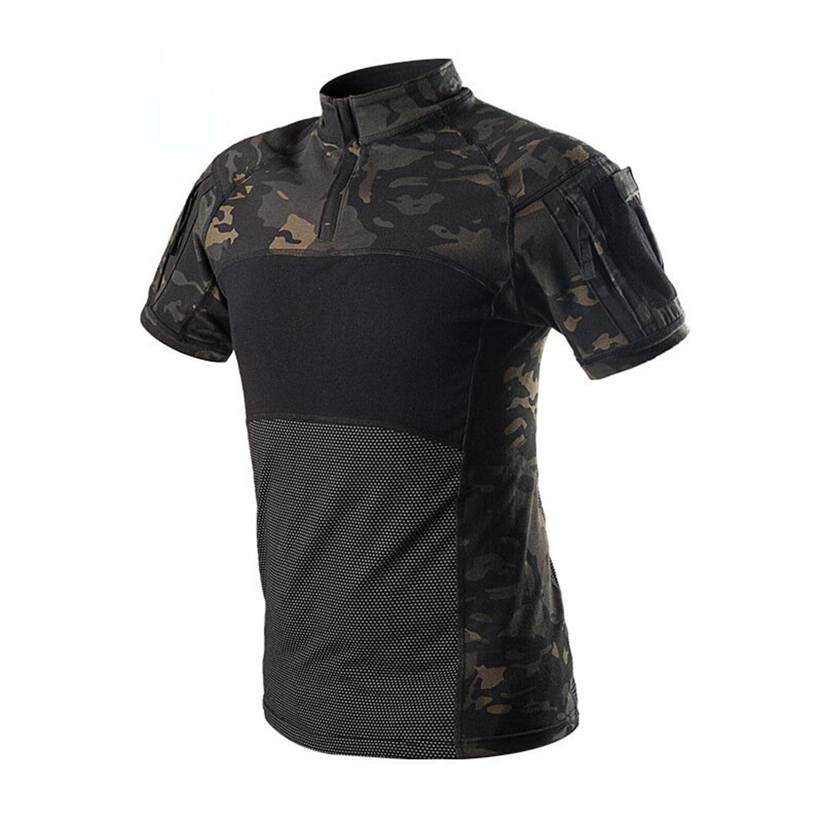 Tactical Men Tshirt Military Camouflage External G4 Hunting Cargo Tshirt Man Baggy Shortsleeved Shirts For Men Black CP S