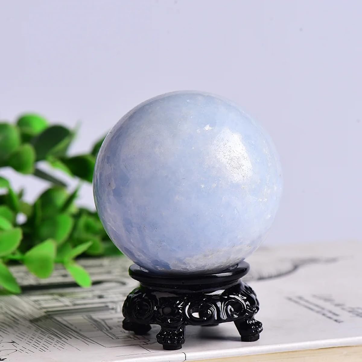 Natural Quartz Crystal Ball 40-50mm, Polished Gemstone Ball Healing Crystal Sphere Fengshui Divination Crystal Ball Ornament (Light Blue)