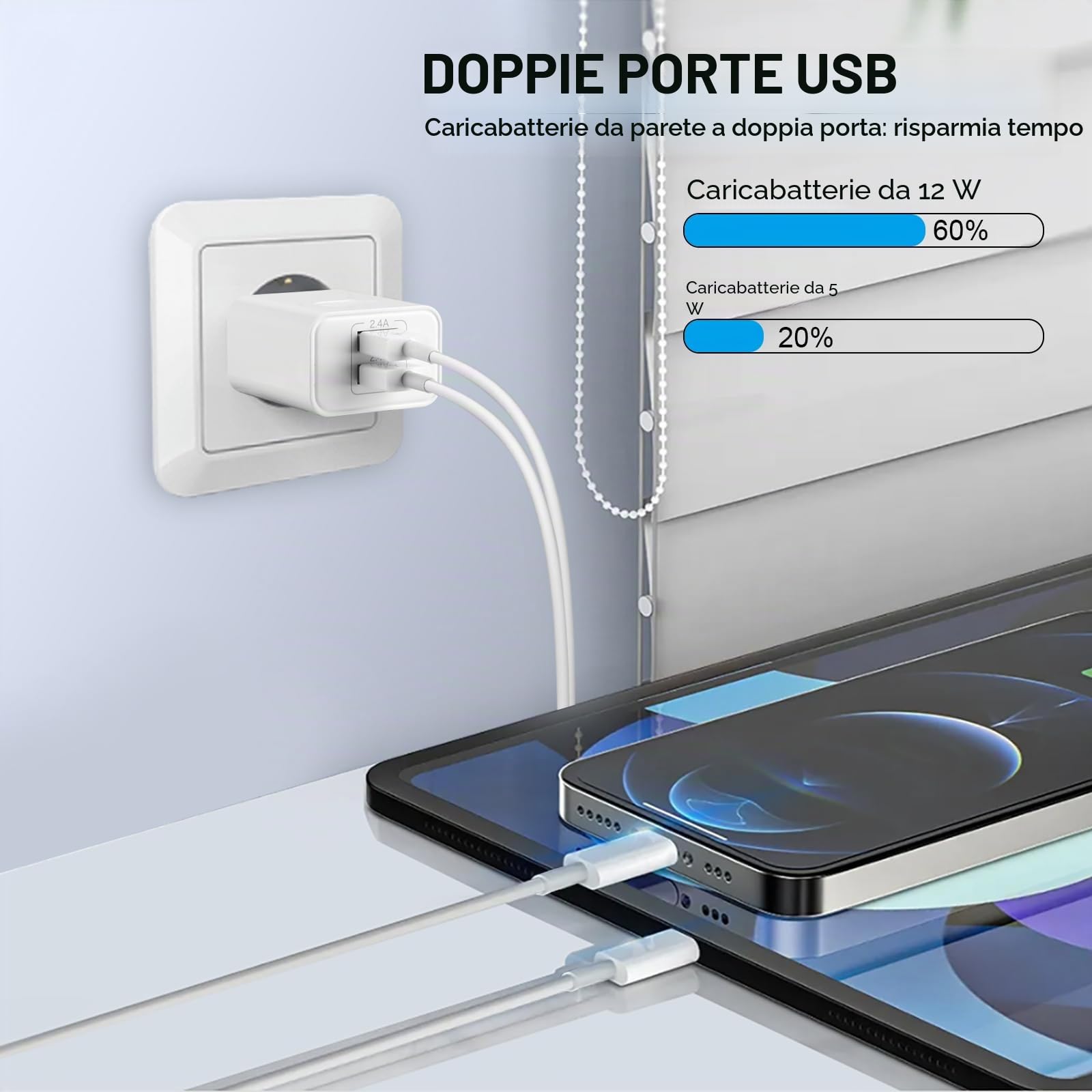 Caricatore per iPhone, [Certificato MFi Apple] 2-Pack 12W 2Port USB Caricabatterie con Cavo per iPhone 14 13 12 11 Pro Max Plus Mini XS XR X SE 8 7 6S iPad Carica Batteria Presa Alimentatore USB