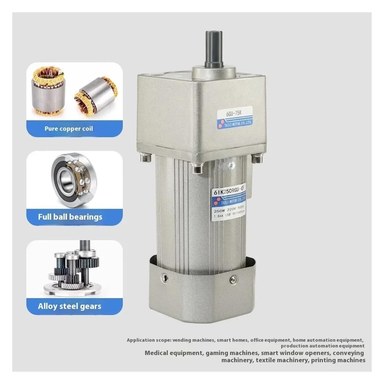 200W 250W zestaw mikrosilnika prądu przemiennego silnik z przekładnią regulator prędkości do przodu i tyłu + jednofazowy asynchroniczny 50/60 hz ForCNC,Przemysłowe i DIY(180W,32rpm-(Ratio 1to40))