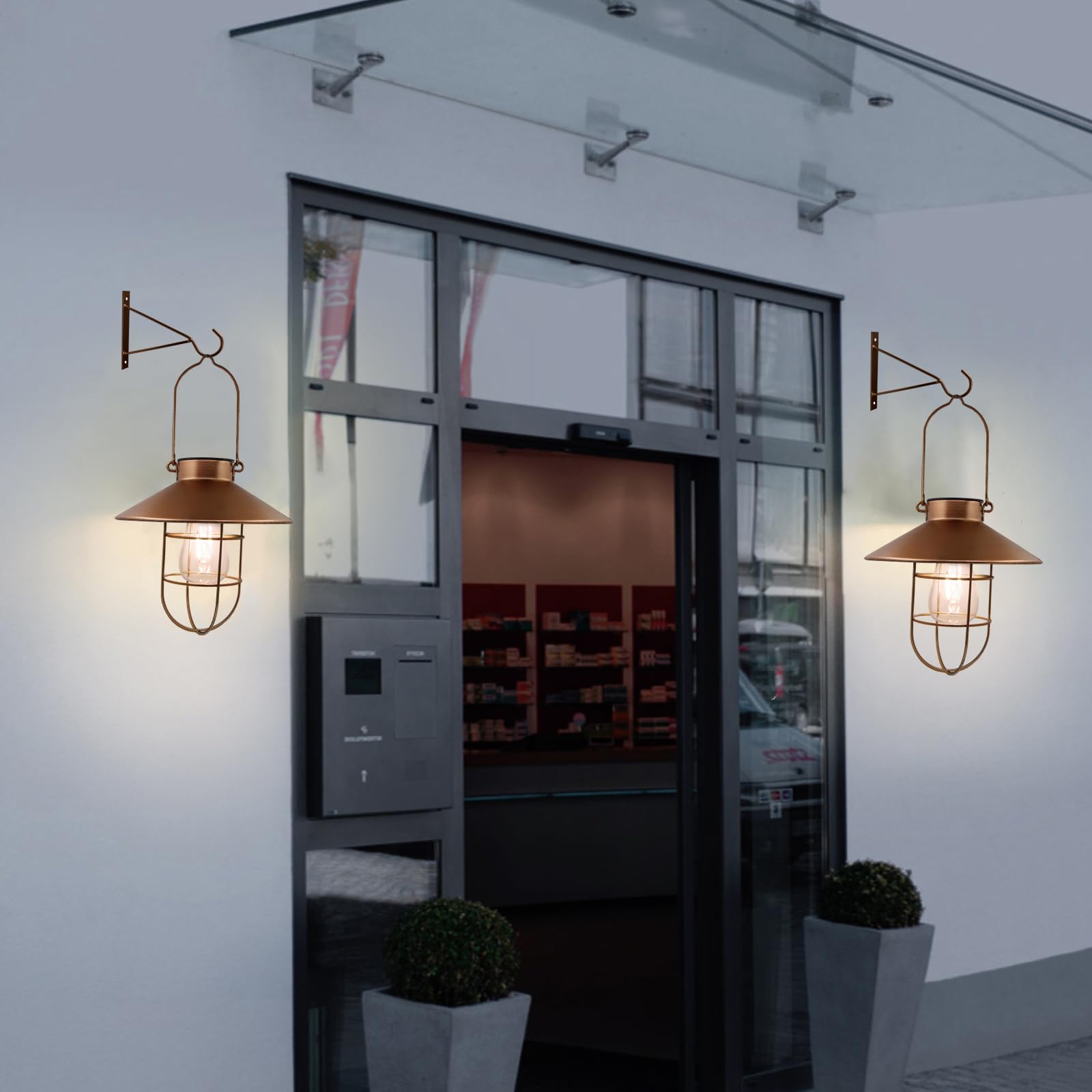 Hängende Solarlaterne für den Außenbereich, Kupfer, kleine Metall-Laternen mit Haken, warmweiß, Solar-Hängeleuchten, wasserdicht, Edison-Glühbirnen-Design für Garten, Hof, Terrasse, Veranda, Baumdekor