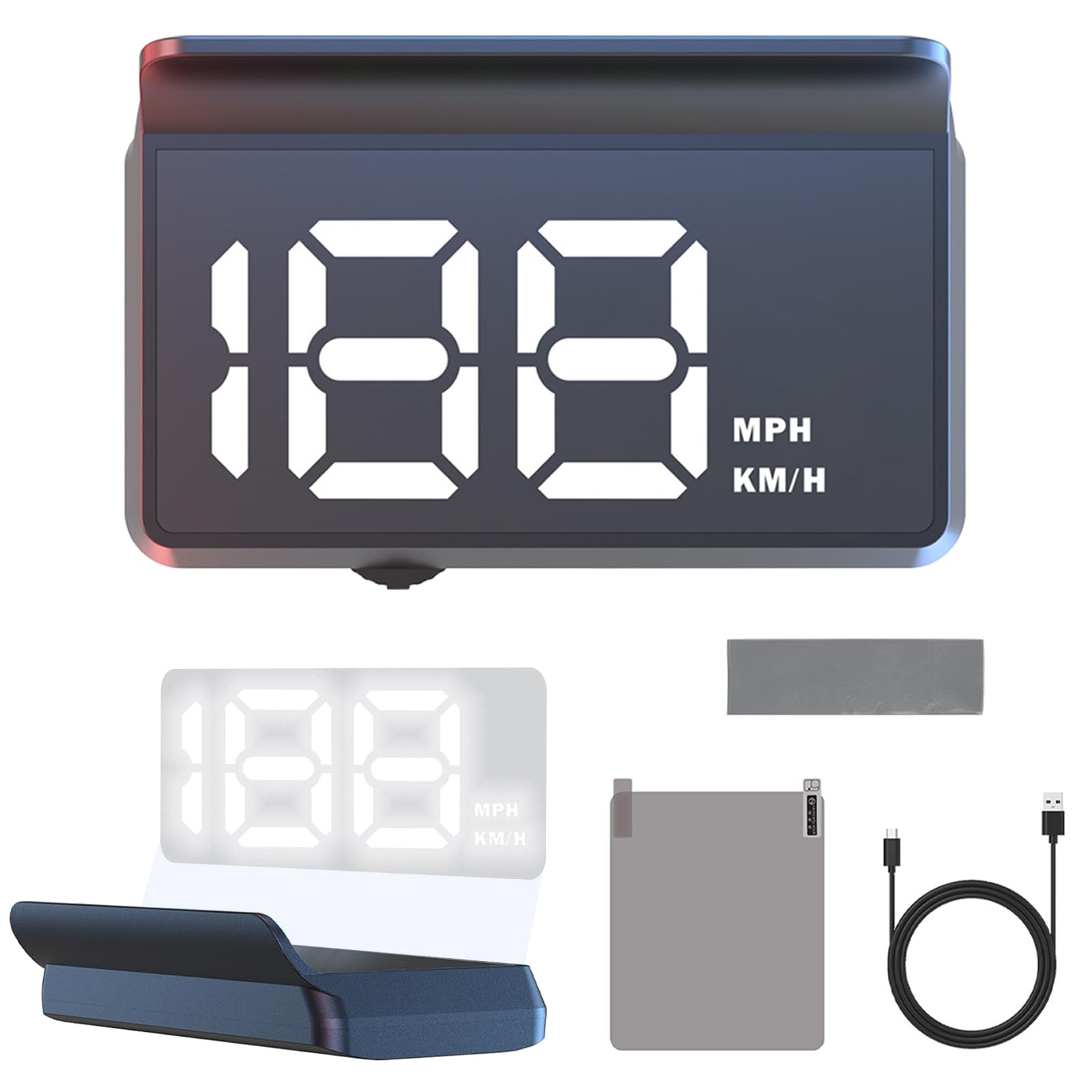 HhBdy Head Up Display Auto, Gps Tacho USB-Plug-and-Play 9 cm Geschwindigkeitsmesser Universelle Auto HUD Head Up Display mit Haube für Alle Fahrzeugtypen (Weißes Licht)