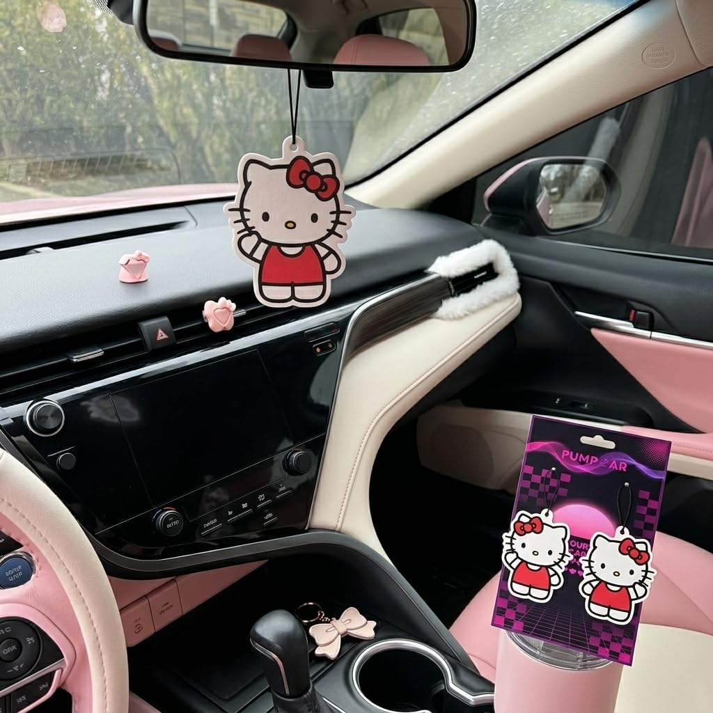 PumpCar 2 pieces double-sided Hello Kitty hanging cartoon cherry-scented funny car air freshener Cool hanging for rearview mirror Car Interior Accessories Gifts