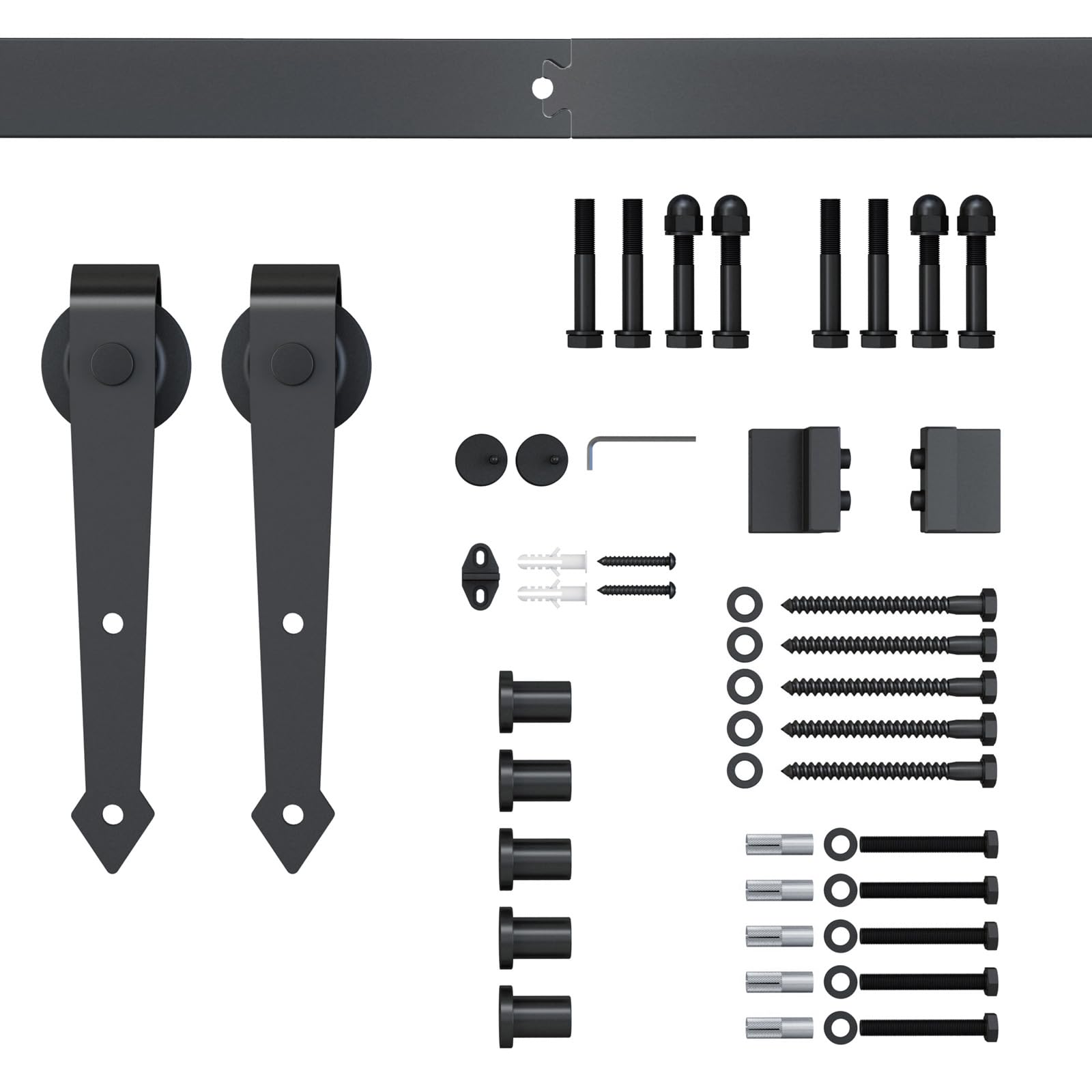 HOMCOM 200CM/6.6FT Kit per Porta Scorrevole da 2 m con Binario Marrone | Acciaio al Carbonio, per Porta Scorrevole Singola, con Rotelle Stile Rustico