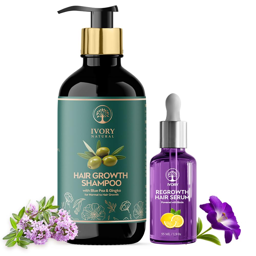 Ivory Natural Serum and Shampoo for Growth of Hair (55ml Serum + 200ml Shampoo) - Supporting New Roots and Long, Thick & Voluminous Hair | For Both Men and Women-image-48