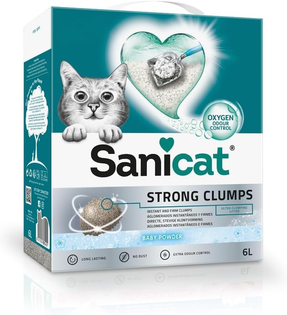Ultra-clumping cat litter with the scent of baby powder | | Instant compact clumps | Neutralises odours and does not produce dust | 6 L capacity