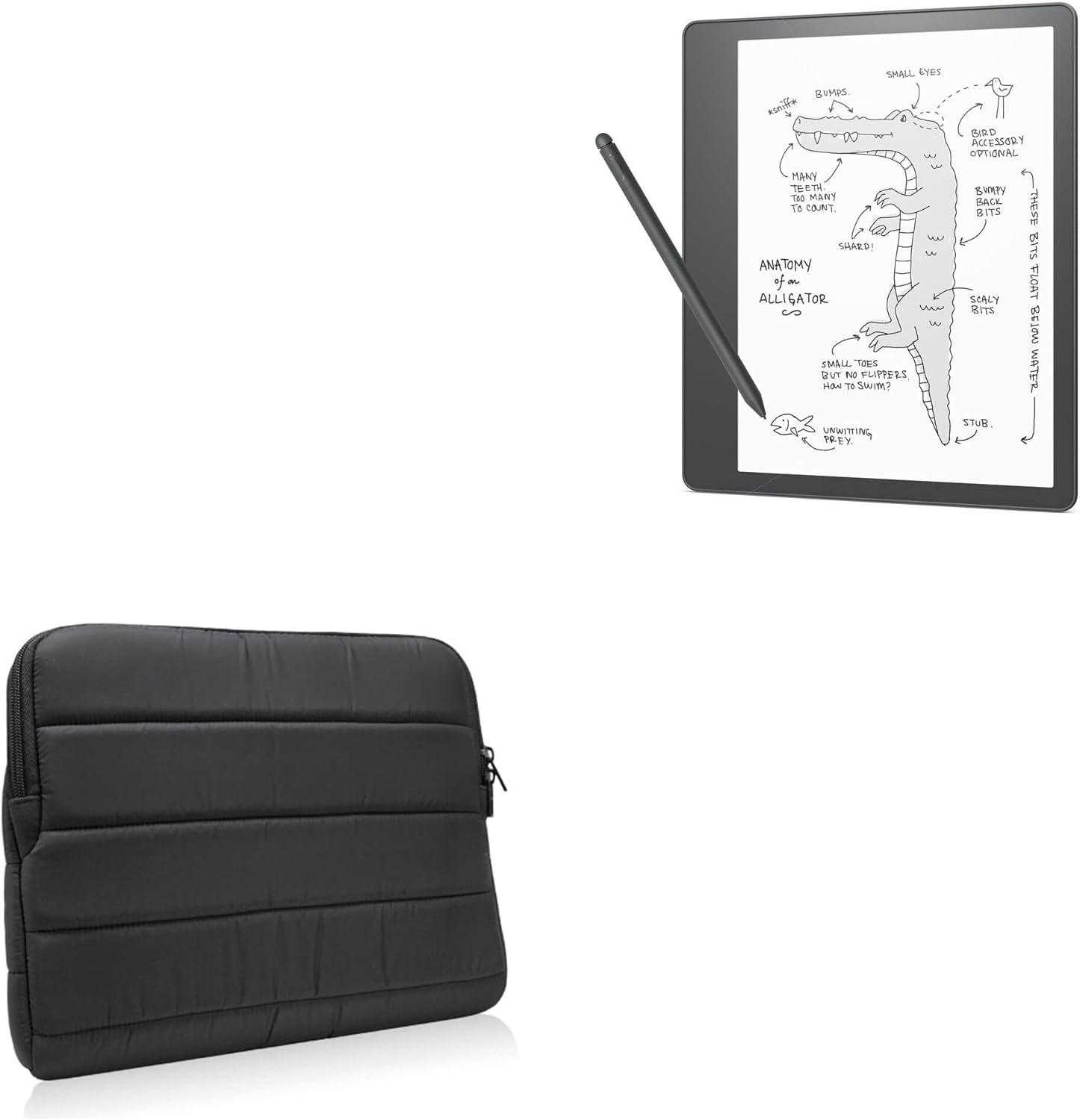 BoxWave Case Compatible with Amazon Kindle Scribe - Polar Jacket, Puffy Padded Material Zip Up Sleeve Pouch - Jet Black
