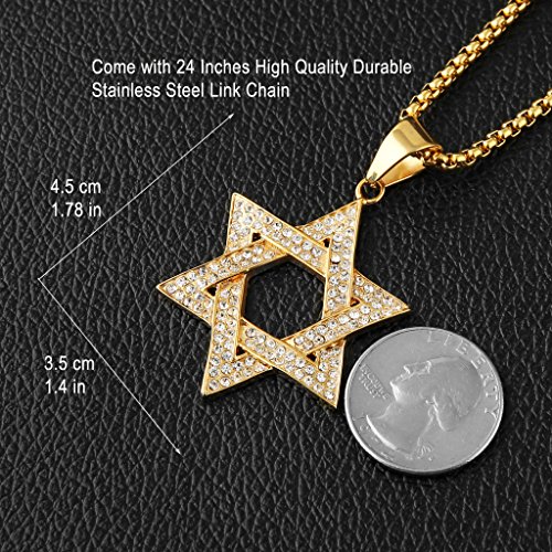 HZMAN Women Men Stainless Steel Israel Magen David Necklace Star of David Pendant4