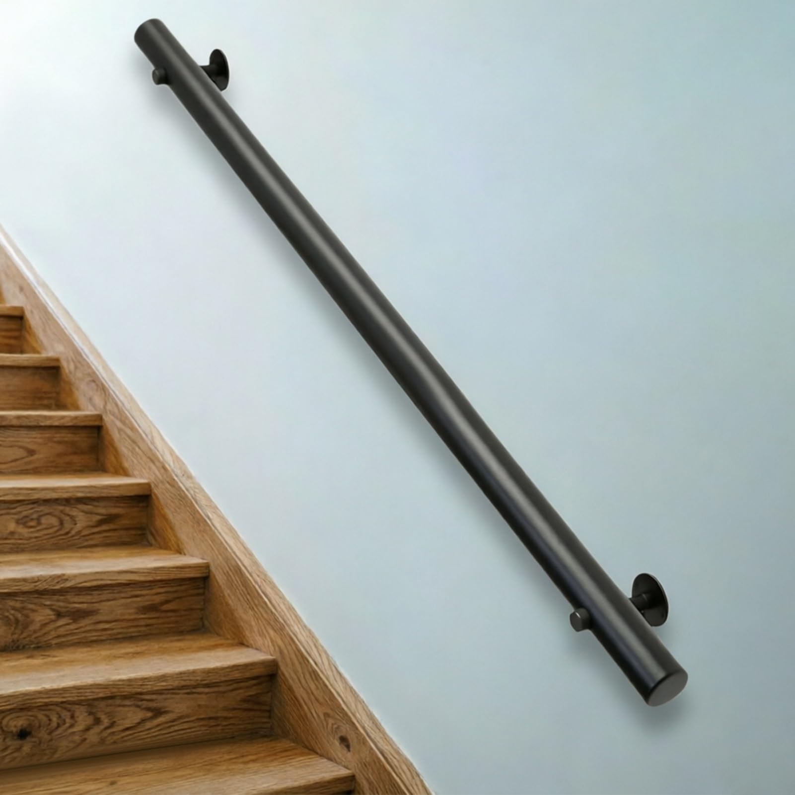 DMCHENGMA Modern Black Wood Handrail - Wall Mounted Stair Railing - Round Hand Rail Indoor Outdoor Stair Railing(9ft/270cm)